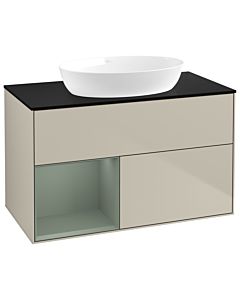 Villeroy und Boch Finion Villeroy und Boch GA12GMHH 100cm, plaque de recouvrement noir mat, Emotion, étagères laqué olive mat, Sand Matt Lacquer