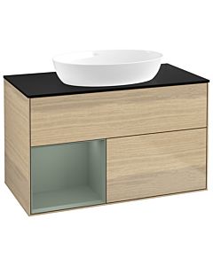 Villeroy und Boch Finion Villeroy und Boch GA12GMPC 100cm, plaque de recouvrement noir mat, Emotion, étagères laqué olive mat, Oak Veneer