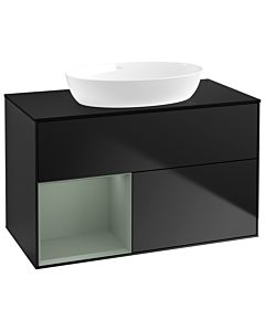 Villeroy und Boch Finion Waschtischunterschrank GA12GMPD 100cm, Abdeckplatte black matt, Emotion, Regale Olive matt lacquer, Black matt lacquer