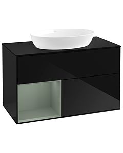 Villeroy und Boch Finion Waschtischunterschrank GA12GMPH 100cm, Abdeckplatte black matt, Emotion, Regale Olive matt lacquer, Glossy Black Lacquer