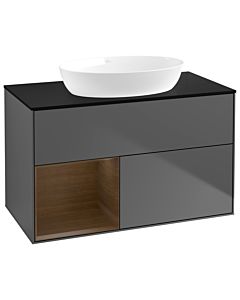 Villeroy und Boch Finion GA12GNGK 100cm, plaque de recouvrement noire mate, Emotion, étagères Walnut Veneer , anthracite mat