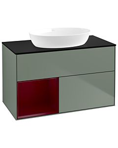 Villeroy und Boch Finion Waschtischunterschrank GA12HBGM 100cm, Abdeckplatte black matt, Emotion, Regale Peony matt lacquer, Olive Matt Lacquer