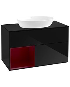 Villeroy und Boch Finion GA12HBPH 100cm, plaque de recouvrement noire mate, Emotion, étagères en laque matte Peony , Glossy Black Lacquer