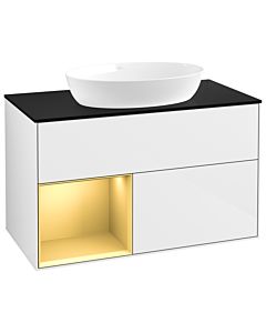 Villeroy und Boch Finion Villeroy und Boch Finion GA12HFGF 100cm, cover plate black matt, Emotion, shelves gold matt lacquer, glossy white lacquer