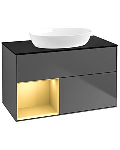 Villeroy und Boch Finion Waschtischunterschrank GA12HFGK 100cm, Abdeckplatte black matt, Emotion, Regale Gold matt lacquer, Anthracite matt