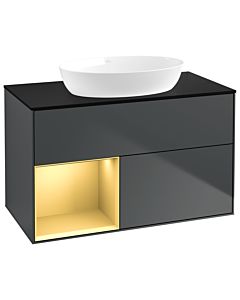 Villeroy und Boch Finion Villeroy und Boch Finion GA12HFHG 100cm, cover plate black matt, Emotion, shelves gold matt lacquer, midnight Blue Matt Lacquer