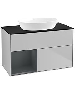 Villeroy und Boch Finion Waschtischunterschrank GA12HGGJ 100cm, Abdeckplatte black matt, Emotion, Regale Midnight matt lacquer, Light grey matt