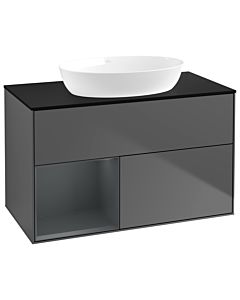 Villeroy und Boch Finion Waschtischunterschrank GA12HGGK 100cm, Abdeckplatte black matt, Emotion, Regale Midnight matt lacquer, Anthracite matt