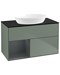 Villeroy und Boch Finion Waschtischunterschrank GA12HGGM 100cm, Abdeckplatte black matt, Emotion, Regale Midnight matt lacquer, Olive Matt Lacquer