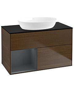 Villeroy und Boch Finion Villeroy und Boch Finion GA12HGGN 100cm, cover plate black matt, Emotion, shelves Midnight matt lacquer, walnut veneer