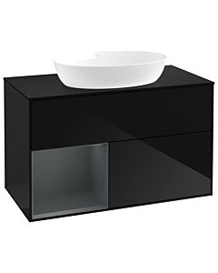 Villeroy und Boch Finion Waschtischunterschrank GA12HGPH 100cm, Abdeckplatte black matt, Emotion, Regale Midnight matt lacquer, Glossy Black Lacquer