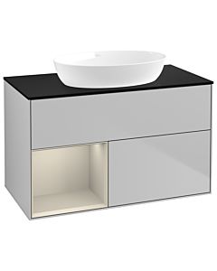 Villeroy und Boch Finion Waschtischunterschrank GA12HHGJ 100cm, Abdeckplatte black matt, Emotion, Regale sand matt lacquer, Light grey matt