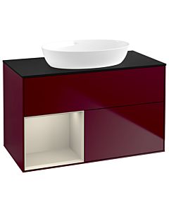 Villeroy und Boch Finion Villeroy und Boch GA12HHHB 100cm, plaque de recouvrement noir mat, Emotion, étagères sable laqué mat, Peony Matt