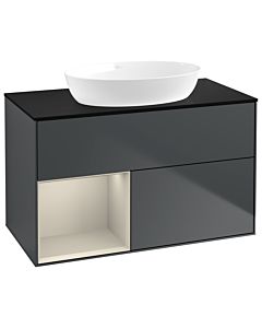 Villeroy und Boch Finion Villeroy und Boch GA12HHHG 100cm, plaque de recouvrement noir mat, Emotion, étagères sable laqué mat, Midnight Blue Matt Lacquer