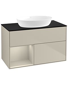Villeroy und Boch Finion Waschtischunterschrank GA12HHHH 100cm, Abdeckplatte black matt, Emotion, Regale sand matt lacquer, Sand Matt Lacquer