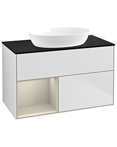 Villeroy und Boch Finion Waschtischunterschrank GA12HHMT 100cm, Abdeckplatte black matt, Emotion, Regale sand matt lacquer, White matt lacquer