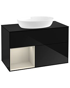 Villeroy und Boch Finion Villeroy und Boch GA12HHPH 100cm, plaque de recouvrement noir mat, Emotion, étagères sable laqué mat, Glossy Black Lacquer