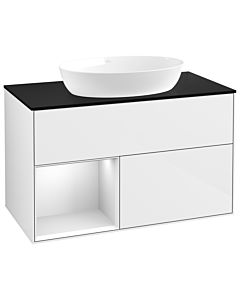 Villeroy und Boch Finion Waschtischunterschrank GA12MTGF 100cm, Abdeckplatte black matt, Emotion, Regale White matt lacquer, Glossy white lacquer