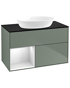 Villeroy und Boch Finion Villeroy und Boch GA12MTGM 100cm, plaque de recouvrement noire mate, Emotion, étagères Olive Matt Lacquer blanc mat, Olive Matt Lacquer