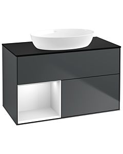 Villeroy und Boch Finion Waschtischunterschrank GA12MTHG 100cm, Abdeckplatte black matt, Emotion, Regale White matt lacquer, Midnight Blue Matt Lacquer