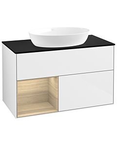 Villeroy und Boch Finion Waschtischunterschrank GA12PCGF 100cm, Abdeckplatte black matt, Emotion, Regale Oak Veneer, Glossy white lacquer