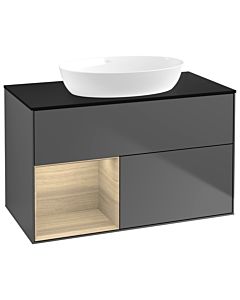 Villeroy und Boch Finion Waschtischunterschrank GA12PCGK 100cm, Abdeckplatte black matt, Emotion, Regale Oak Veneer, Anthracite matt