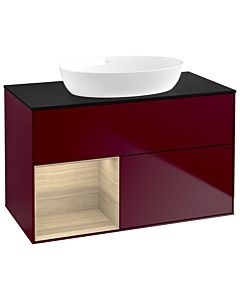 Villeroy und Boch Finion Waschtischunterschrank GA12PCHB 100cm, Abdeckplatte black matt, Emotion, Regale Oak Veneer, Peony Matt