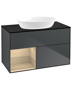 Villeroy und Boch Finion Waschtischunterschrank GA12PCHG 100cm, Abdeckplatte black matt, Emotion, Regale Oak Veneer, Midnight Blue Matt Lacquer