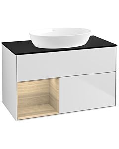 Villeroy und Boch Finion Waschtischunterschrank GA12PCMT 100cm, Abdeckplatte black matt, Emotion, Regale Oak Veneer, White matt lacquer
