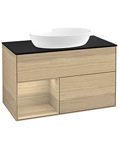 Villeroy und Boch Finion Waschtischunterschrank GA12PCPC 100cm, Abdeckplatte black matt, Emotion, Regale Oak Veneer, Oak Veneer