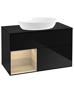 Villeroy und Boch Finion Waschtischunterschrank GA12PCPH 100cm, Abdeckplatte black matt, Emotion, Regale Oak Veneer, Glossy Black Lacquer