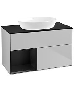 Villeroy und Boch Finion Waschtischunterschrank GA12PDGJ 100cm, Abdeckplatte black matt, Emotion, Regale Black matt lacquer, Light grey matt