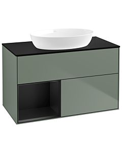 Villeroy und Boch Finion Villeroy und Boch GA12PDGM 100cm, plaque de recouvrement noir mat, Emotion, étagères laqué noir mat, Olive Matt Lacquer