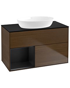 Villeroy und Boch Finion Villeroy und Boch Finion GA12PDGN 100cm, cover plate black matt, Emotion, shelves black matt lacquer, walnut veneer