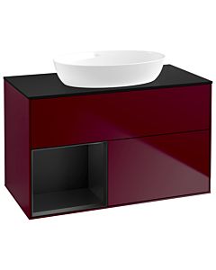 Villeroy und Boch Finion Waschtischunterschrank GA12PDHB 100cm, Abdeckplatte black matt, Emotion, Regale Black matt lacquer, Peony Matt