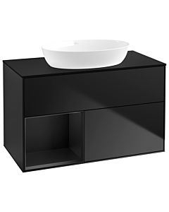 Villeroy und Boch Finion Waschtischunterschrank GA12PDPD 100cm, Abdeckplatte black matt, Emotion, Regale Black matt lacquer, Black matt lacquer