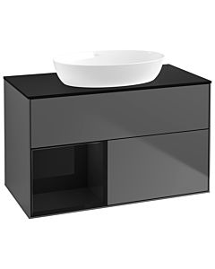 Villeroy und Boch Finion Villeroy und Boch Finion GA12PHGK 100cm, cover plate black matt, Emotion, shelves Glossy black lacquer, anthracite matt