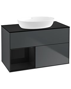 Villeroy und Boch Finion Waschtischunterschrank GA12PHHG 100cm, Abdeckplatte black matt, Emotion, Regale Glossy black lacquer, Midnight Blue Matt Lacquer