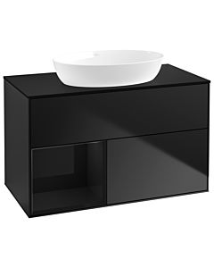 Villeroy und Boch Finion Waschtischunterschrank GA12PHPD 100cm, Abdeckplatte black matt, Emotion, Regale Glossy black lacquer, Black matt lacquer