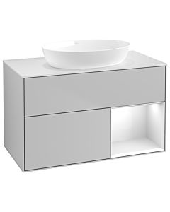 Villeroy und Boch Finion Waschtischunterschrank GA21GFGJ 100cm, Abdeckplatte white matt, Emotion, Regale Glossy white lacquer, Light grey matt