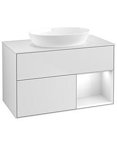 Villeroy und Boch Finion Villeroy und Boch GA21GFMT 100cm, plaque de recouvrement blanc mat, Emotion, étagères Laque blanche brillante, laque blanche mate