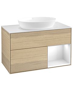 Villeroy und Boch Finion Villeroy und Boch GA21GFPC 100cm, plaque de recouvrement blanc mat, Emotion, étagères Laque blanche brillante, Oak Veneer