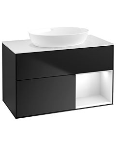 Villeroy und Boch Finion Waschtischunterschrank GA21GFPD 100cm, Abdeckplatte white matt, Emotion, Regale Glossy white lacquer, Black matt lacquer