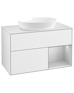 Villeroy und Boch Finion Waschtischunterschrank GA21GJGF 100cm, Abdeckplatte white matt, Emotion, Regale Light grey matt lacquer, Glossy white lacquer