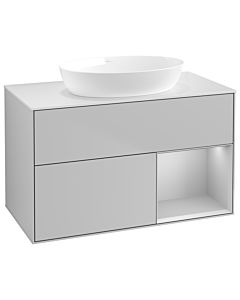 Villeroy und Boch Finion Villeroy und Boch GA21GJGJ 100cm, plaque de recouvrement blanc mat, Emotion, étagères laqué gris clair mat, gris clair mat