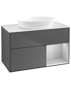 Villeroy und Boch Finion Waschtischunterschrank GA21GJGK 100cm, Abdeckplatte white matt, Emotion, Regale Light grey matt lacquer, Anthracite matt