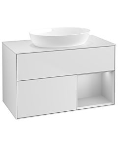 Villeroy und Boch Finion Waschtischunterschrank GA21GJMT 100cm, Abdeckplatte white matt, Emotion, Regale Light grey matt lacquer, White matt lacquer