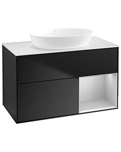 Villeroy und Boch Finion Waschtischunterschrank GA21GJPD 100cm, Abdeckplatte white matt, Emotion, Regale Light grey matt lacquer, Black matt lacquer