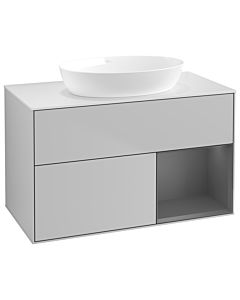 Villeroy und Boch Finion Waschtischunterschrank GA21GKGJ 100cm, Abdeckplatte white matt, Emotion, Regale Anthracite matt lacquer, Light grey matt