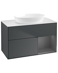 Villeroy und Boch Finion Waschtischunterschrank GA21GKHG 100cm, Abdeckplatte white matt, Emotion, Regale Anthracite matt lacquer, Midnight Blue Matt Lacquer